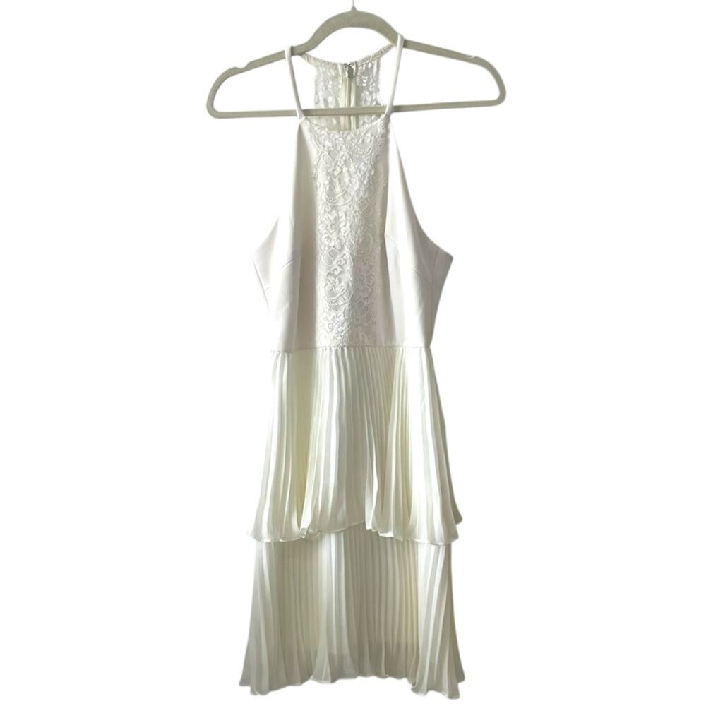 Max and Cleo Ivory Lace and Pleated Dress | Size 8